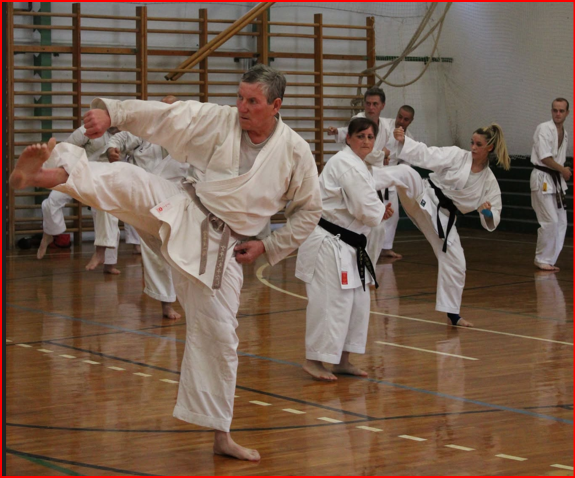Felnőtt karate gyakorlók edzés közben
